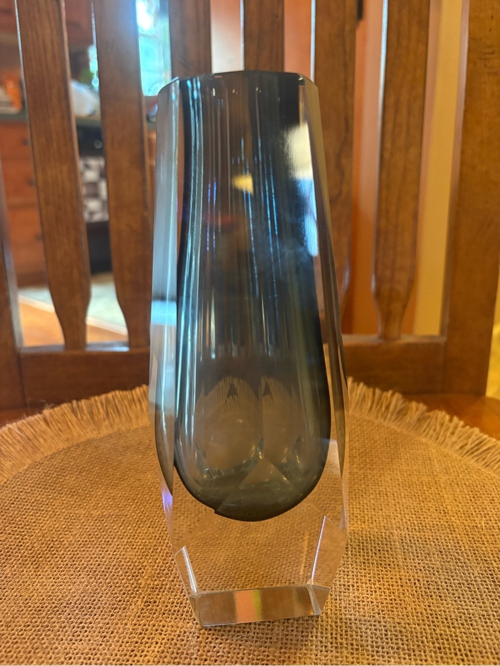 Murano Sommerso Faceted Glass Vase Smoky Grey Clear Mandruzzato Flavio Poli 8"